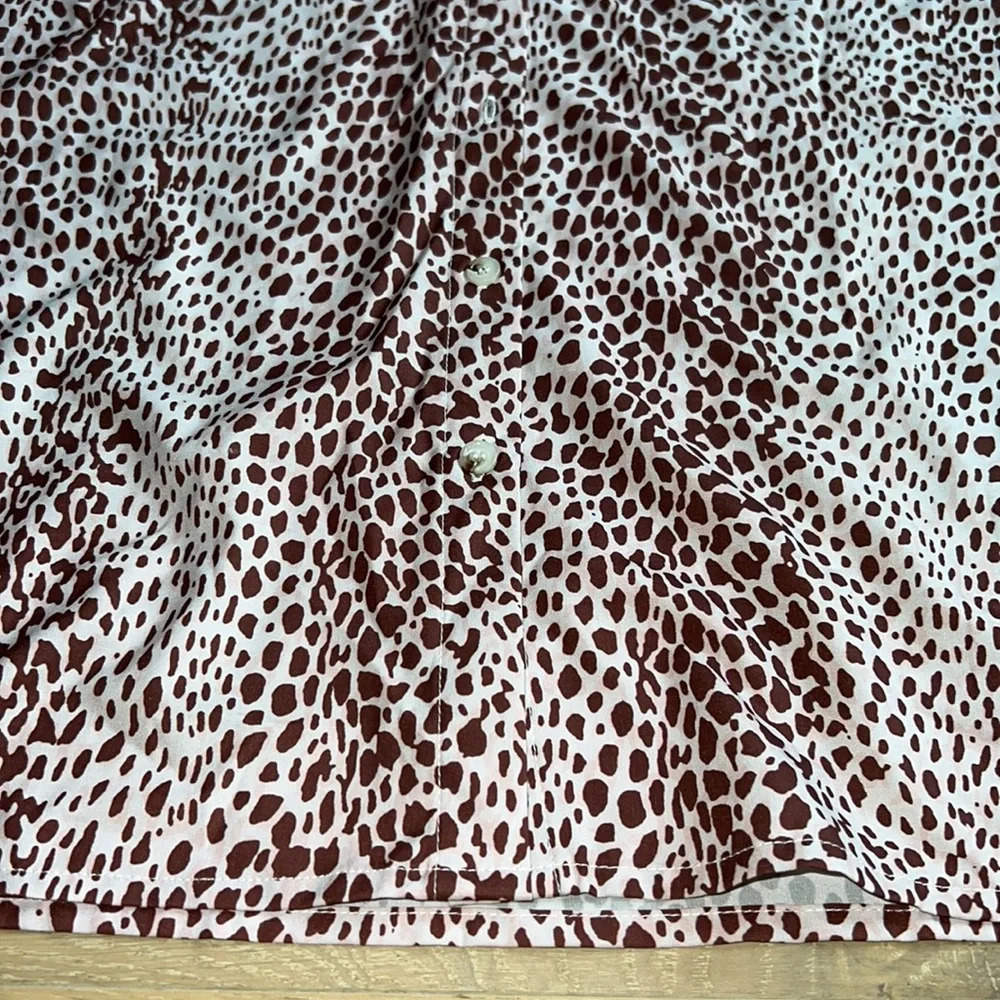 Cheetah Print Button Down Mini Shirt Dress Collared Long Sleeve Brown Small - Picture 6 of 8
